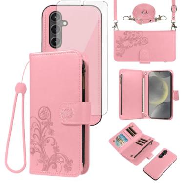 Imagem de Asuwish Capa de celular para Samsung Galaxy S24/S25 5G Carteira com zíper destacável com protetor de tela de vidro temperado, alça transversal, compartimento para cartão de flores S 24 24S 25 25S G5