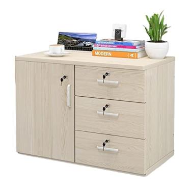 Imagem de Armário de arquivo para escritório doméstico armário de arquivo de madeira engrossado armário de armazenamento móvel para armário/escritório 3 gavetas com armário de arquivo de porta armazenamento