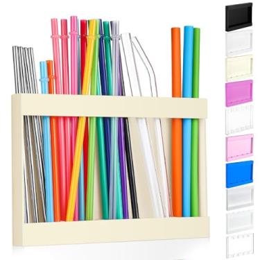 Imagem de Qinyoung Suporte de canudo acrílico para porta de armário com fita adesiva dupla face organizador de canudo reutilizável armazenamento de copo acessórios de cozinha recipiente para armário de balcão