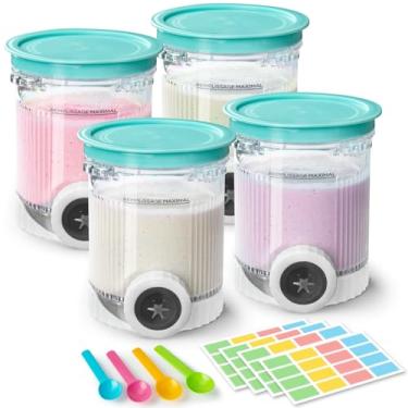 Imagem de Pacote com 4 frascos e tampas em espiral de creme para ninja, compatível com NC700 Series Ninja Swirl Ice Cream & Soft Serve Makers, com 4 colheres e 64 etiquetas graváveis, livre de BPA e seguro para