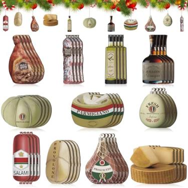 Imagem de Vercraft 44 peças de enfeite de madeira de comida italiana, enfeite de pendurar para árvore de Natal, queijo italiano, delicatessen, vinagre balsâmico, salame, presunto e azeite de oliva, para