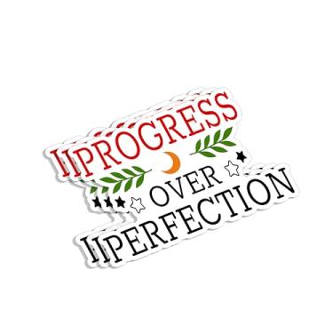 Imagem de (3 peças) Adesivo Progress Over Perfection Frases motivacionais Inspirational Growth Mindset Uplifting Vinyl Decalque para Tumbler Laptop Kindle Garrafas de Água Livros Telefone - Tamanho 7,5 x 5,8 cm