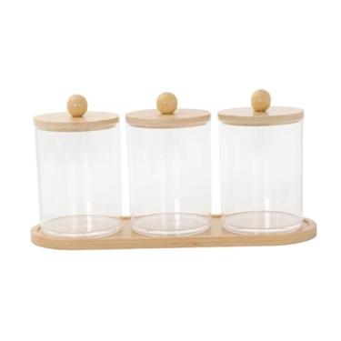 Imagem de Generic Dispensador de cotonete, recipiente pequeno, dispensador de cotonete, recipiente de armazenamento para palitos de fio dental, almofadas de maquiagem, 3 Xícaras