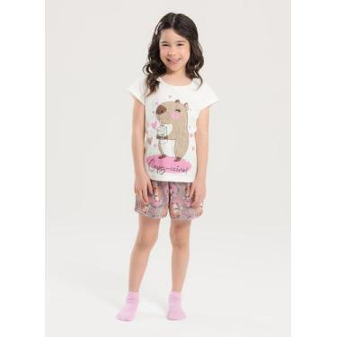 Imagem de Pijama Verão Menina Natural Blusa e Shorts Capivarinha - Molekada, 2