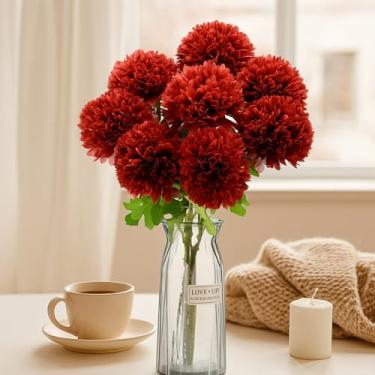 Imagem de Maysing Pacote com 8 bolas de flores artificiais de crisântemos, 10 cm, grande, bola de crisântemo, buquê de flores de seda para mesa de centro de mesa, decoração de jardim e casa