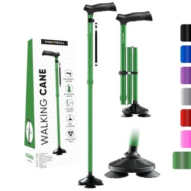 Imagem de HONEYBULL Bengala dobrável para mulheres e homens – Dobrável, ajustável, dobrável, de pé livre, ponta articulada, resistente, bengala dobrável para idosos e adultos (verde)