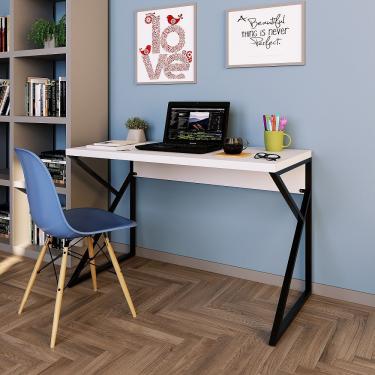 Imagem de Mesa Escrivaninha Escritório Branca 120Cm Tampo Base Metal