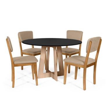 Imagem de Mesa De Jantar Redonda Montreal Pret/jade Com 4 Cadeiras Estofadas Ella Bege