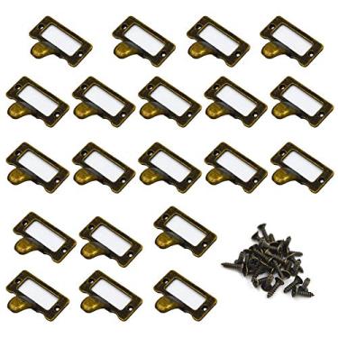 Imagem de Lasenersm 20 unidades 48 x 38 mm retangular metal verde tom bronze moderno escritório biblioteca arquivo gaveta armário cartão etiqueta titular gaveta puxador com parafusos