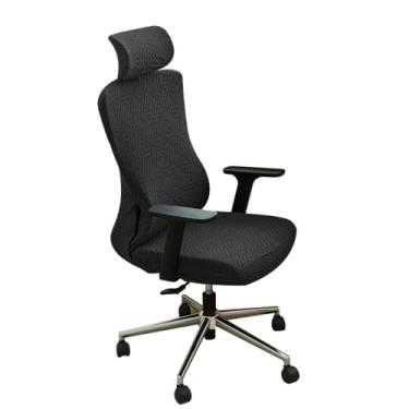 Imagem de EVOLLER Capa ergonômica para cadeira de escritório com capas de encosto de cabeça jacquard preto elástico para cadeira de mesa e encosto de cabeça laváveis
