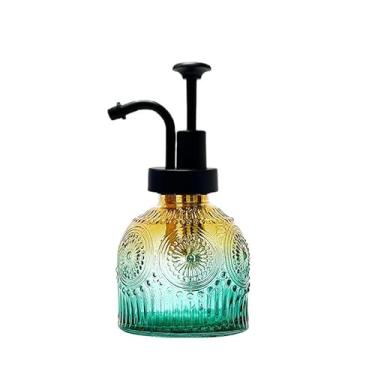 Imagem de Dispensador de sabão de vidro vintage para bancada de cozinha e banheiro, bomba de ação suave, recarregável, lavagem de louça, detergente líquido para as mãos, shampoo loção (amarelo-verde)
