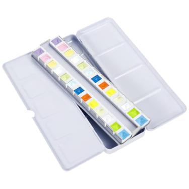 Imagem de Paleta vazia de latas de aquarela, caixa de lata de paleta de aquarela de viagem, caixa de tinta de metal com 52 grades pequenas, bandeja de mistura de tinta de arte de metal para artistas de tintas