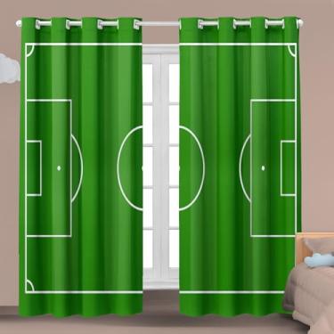 Imagem de Cortina Infantil Estampada, 3,00x2,20m, 2 Folhas, Poliéster, para Quarto, Sala, Decorativa (CAMPO DE FUTEBOL)