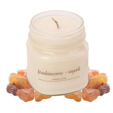 Imagem de Vela de cera de soja para meditação, relaxante e banindo energia negativa, vela de vidro não tóxica - queima limpa, longa duração, velas para casa, fragrância (olíbano + mirra)
