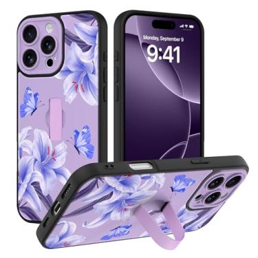 Imagem de AIGOMARA Capa compatível com iPhone 16 Pro Max com alça de dedo, estampa floral de lírio de borboleta para mulheres e meninas, capa protetora fina à prova de choque de TPU macio para iPhone 16 Pro Max
