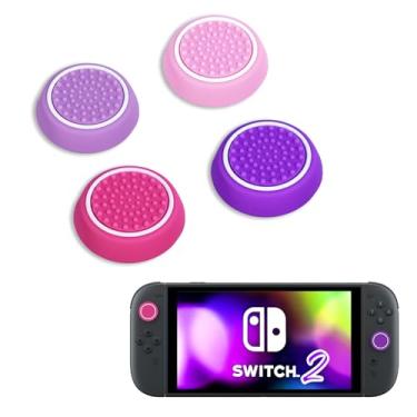 Imagem de DLseego 4 Pegas de polegar projetadas para Nintendo Switch 2 (2025), silicone macio Joycon controle analógico capa protetora antiderrapante botão Joy con capas de joystick, círculo - colorido