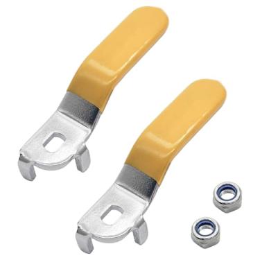 Imagem de QINGSHENG 2 peças de substituição de alavanca de válvula de esfera de ferro, para válvula de esfera de 1/2 polegada, espessura de 3 mm, com porca M8 (amarelo, tamanho do furo: 5 x 8 mm)