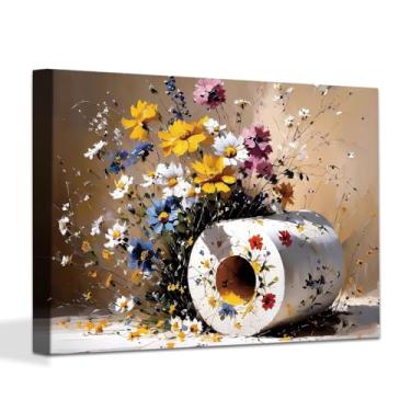 Imagem de Rolos de papel higiênico de flores, rolos de papel higiênico pôster de arte de parede de banheiro, pintura de vaso sanitário botânico vintage estampa de flores silvestres temperamentais, 30,5 x 40,6