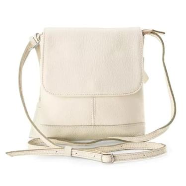 Imagem de Bolsa Feminina Transversal em Couro Legítimo Jô – Tiracolo Elegante com Alça Regulável, 3 Bolsos Internos, Fechamento em Zíper e Botão de Pressão – Compacta, Sofisticada e Durável (Off White)