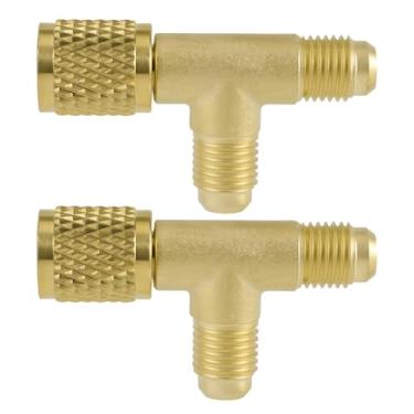 Imagem de 2un Adaptadores Engate Rápido em T, 1/4'' Válvulas Sae de Latão Núcleo em T para R12 R22 R134a R32 Ferramentas para Reparo de Linha Ar Condicionado