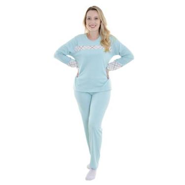 Imagem de Pijama feminino de inverno peluciado Fofucho Victory, G, Azul anjo