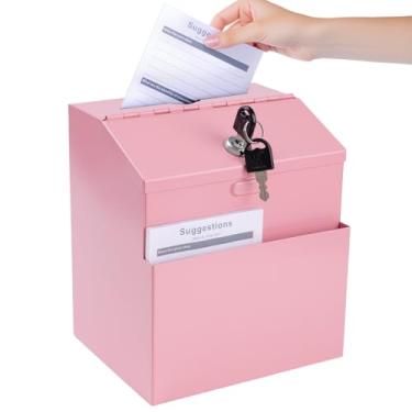 Imagem de Caixa de sugestões com ranhura e fechadura e 50 folhas de sugestões caixa de doação montada na parede com cadeado aço rosa
