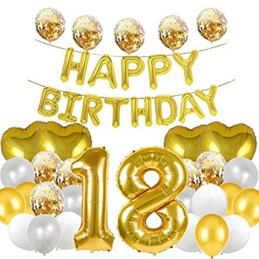 Imagem de Balão doce de 18 anos, decorações de aniversário de 18 anos, artigos para festa de feliz aniversário de 18 anos, ouro, número 18, balões de látex para meninas, meninos, mulheres, homens