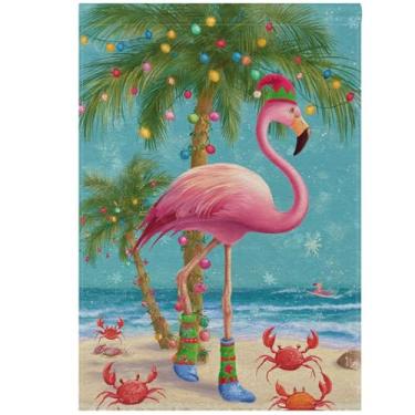 Imagem de Pfrewn Bandeira de jardim de inverno de Natal, 30,5 x 45,7 cm, dupla face, flamingo, palmeira, caranguejo tropical, palmeira, bandeira, bem-vinda, sazonal, ao ar livre, para decoração de casa