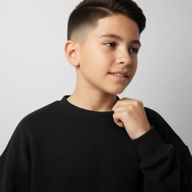 Imagem de Blusa Moletom Juvenil Flanelado Preto Punho Basico Infantil Menino Men