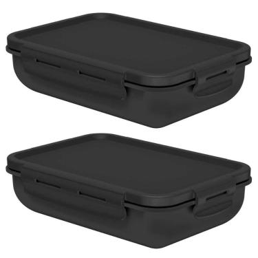 Imagem de Kit 2 Potes Marmita Hermética Ou Marmitou Retangular Preta