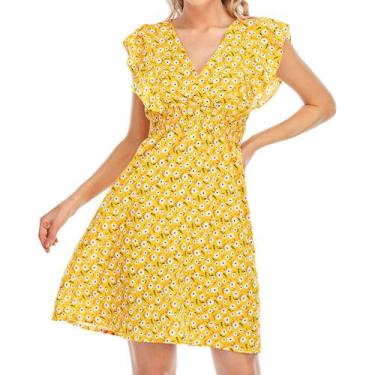 Imagem de Vestido feminino novo verão casual com decote em V multicolorido com e