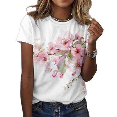 Imagem de Camiseta ZOCANIA com estampa floral feminina, mistura de algodão