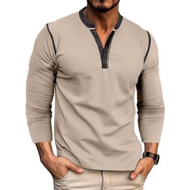 Imagem de Camisas masculinas Henley Qekoma Casual Basic de algodão de manga comp