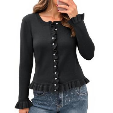 Imagem de Suéter feminino Saodimallsu com babados e botões, preto