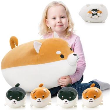 Imagem de Bicho de pelúcia Karister Dog Shiba Inu com 4 bebês de 18"