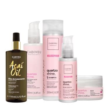 Imagem de Kit Cadiveu Professional Essentials Quartzo Shine Shampoo Máscara Pré-Shampoo Leave-in e Açaí­ Oil 110 (5 produtos)