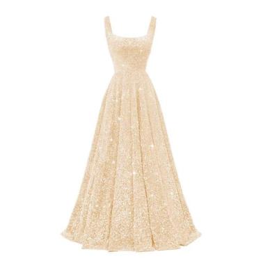 Imagem de Vestido de formatura Miao Duo Champagne Sequin A Line Plus Size
