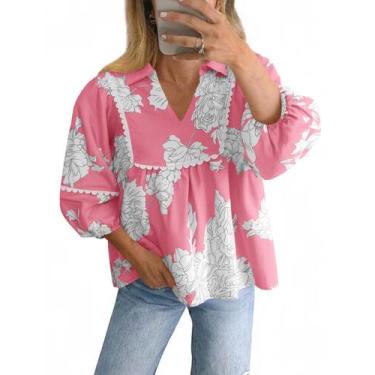 Imagem de Blusa feminina Tankaneo Floral Peplum Babydoll com decote em V rosa