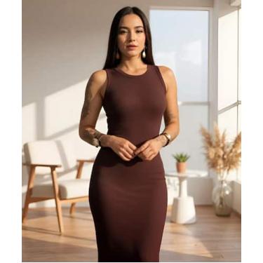 Imagem de Vestido Canelado Ribana Midi Regata - TG Camiseteria, Marrom, G