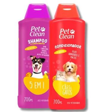Imagem de Kit Banho Cães e Gatos, Shampoo 5 em 1 + Condicionador, 700ml cada, pH Neutro - PetClean