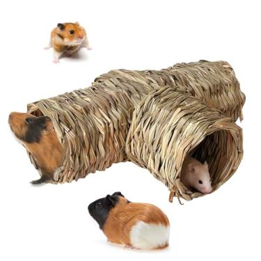 Imagem de Brinquedo de túnel de grama escondido da natureza, casa de palha com entrada aberta, leve, durável para animais de estimação de bolso, adequado para ratos, hamster sírio, furões, porquinho-da-índia, porco-da-índia chinchila e periquitos