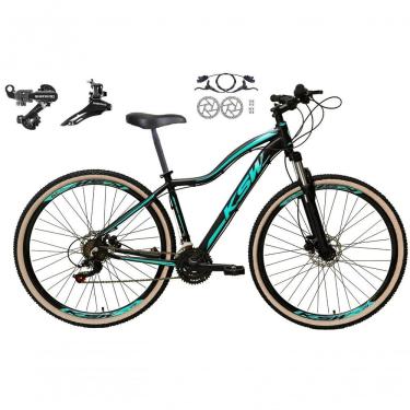 Imagem de Bicicleta Feminina Aro 29 Ksw Mwza 24v Shimano Freios Hidráulicos Suspensão Pneu Faixa Bege - Preto-azul Tam.17