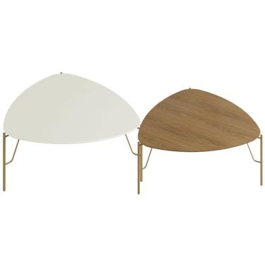 Imagem de Kit 02 Mesas De Centro Para Sala De Estar Pés Industrial Dourado Alef I03 Louro Luna -...