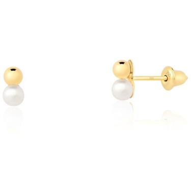 Imagem de Brinco Bolinha e Perolinha em Ouro 18K Coleção Baby