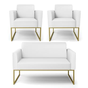 Imagem de Sofá Namoradeira com 2 Poltronas Base Industrial Dourado Marisa Corino Branco D03 - D?Rossi