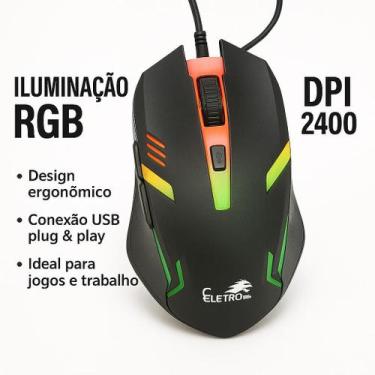 Imagem de Mouse Gamer Optico Led Rgb Profissional 2400 Dpi Usb Ergonômico - Elet