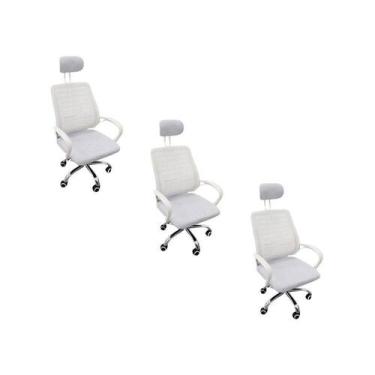 Imagem de Kit 3 Cadeiras Escritório Diretor Mesh Encosto Branco + E-book - Ofici