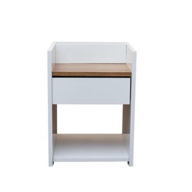 Imagem de Mesa Cabeceira Compacta 32x30x45 Gaveta Nicho Moderna Quarto Branco e 