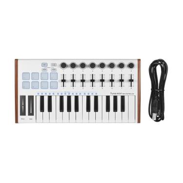 Imagem de MIDI Keyboard Pad Controller, TUNA MINI Ultra-Portable 25-Key USB MIDI Keyboard Controller 8 RGB Backlit Trigger Pads with 6.35mm Pedal Jack