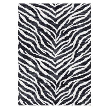 Imagem de Gertmenian Tapete de área lavável e fácil de cuidar para ambientes internos – 3 x 5 pequeno, ideal para áreas de alto tráfego na sala de estar, quarto, entrada – safári preto e branco, 23283